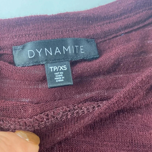 3/$15 Burgundy red casual semi sheer fitted long sleeve sweater top size XS - Picture 2 of 8